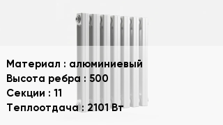 Алюминиевый радиатор алюминиевый 500х11 2101 Вт